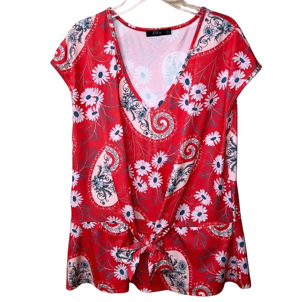 Lily By Firmiana Floral Daisy Print Short Sleeve Top   Medium